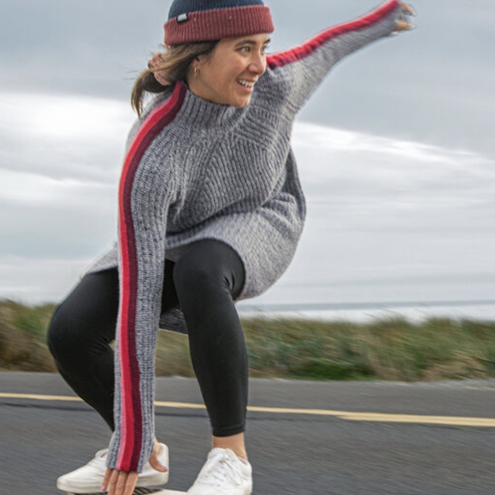 Title Nine Gray and Red Cowl Neck Sweater
